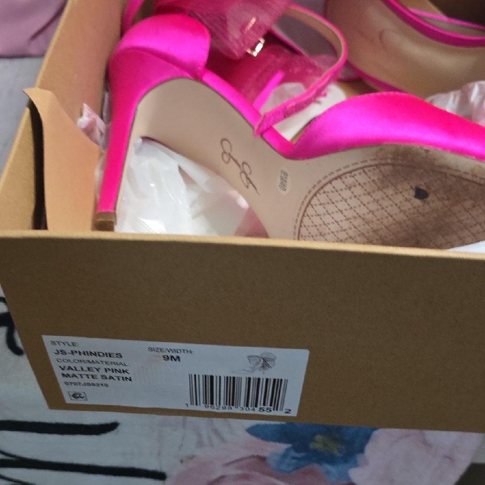 Jessica Simpson Hot Pink Satin Bow Ankle Strap Heels - Picture 5 of 5